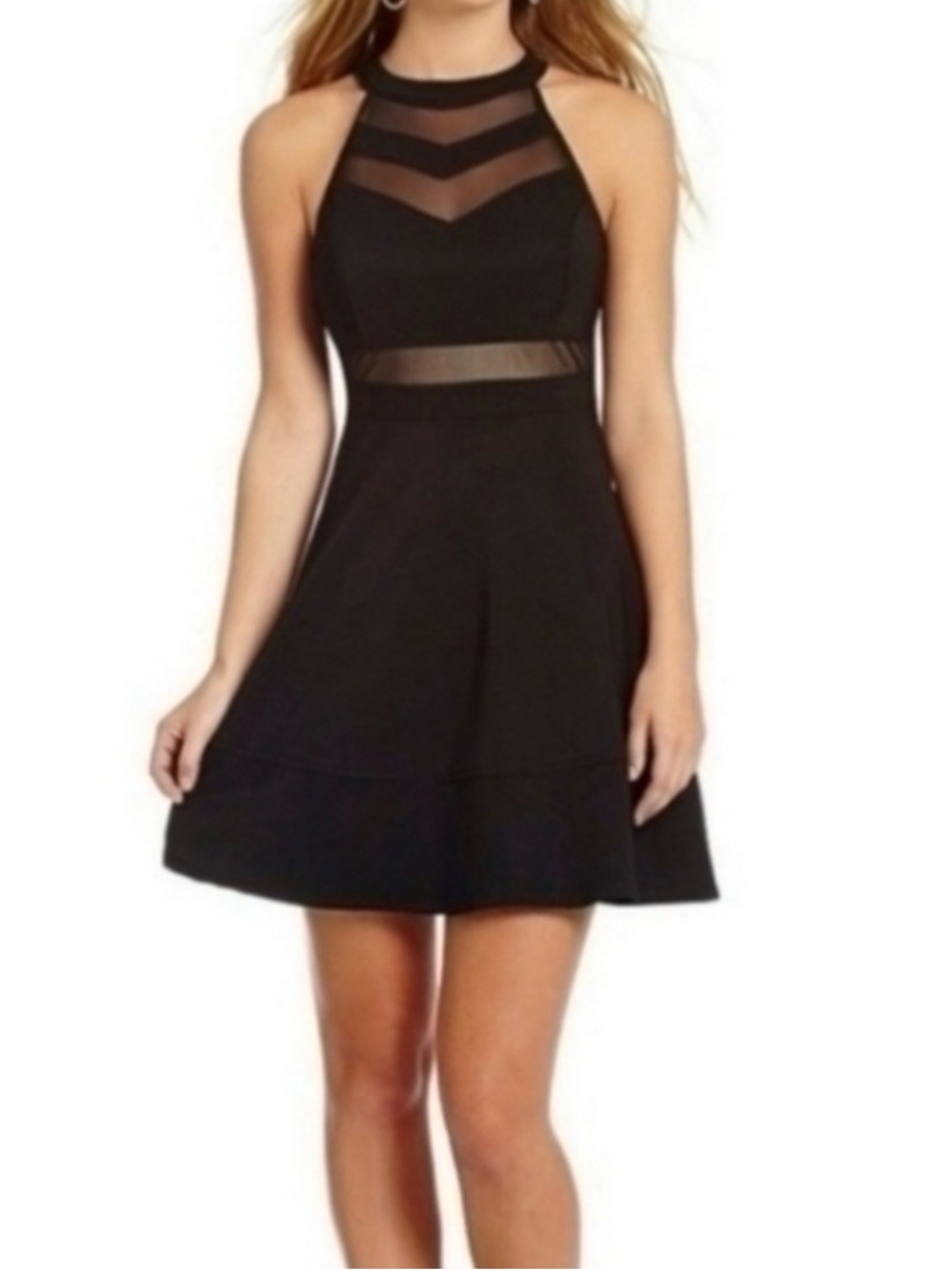 Honey and Rosie Black Mesh Illusion Fit and Flare Dress